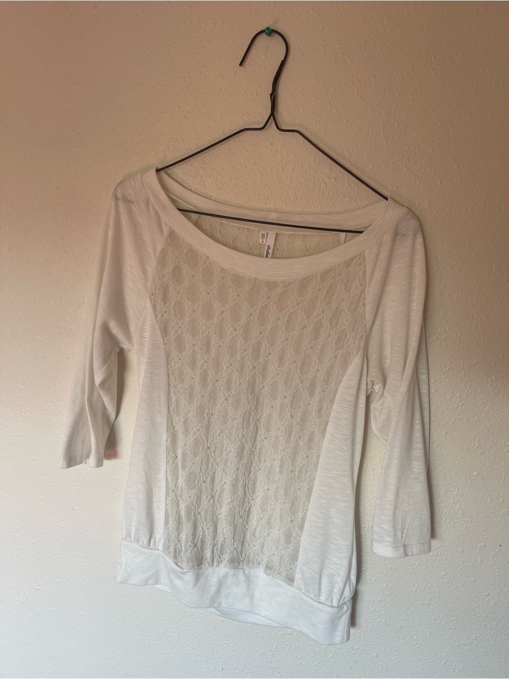Studio Y White Lace-Front Scoop Neck Top